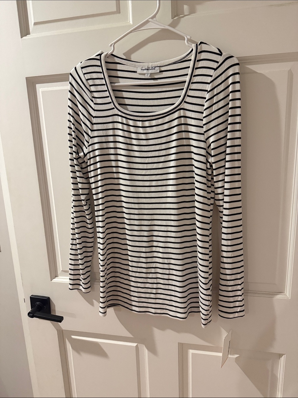 Motherhood Maternity Black & White Striped Long Sleeve Scoop Neck